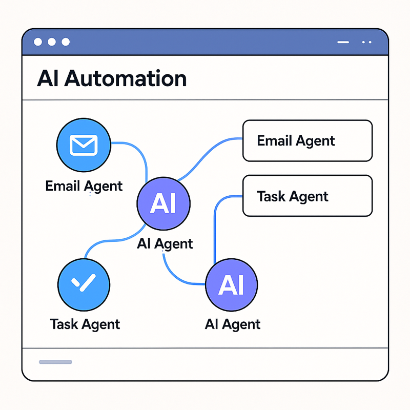 AI Automation workflow diagram showing connected AI agents